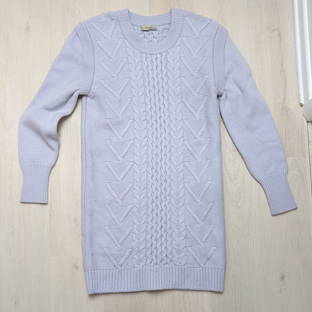 System Brand - Elegant Lavender Cable Knit Sweater Dress. Size Medium